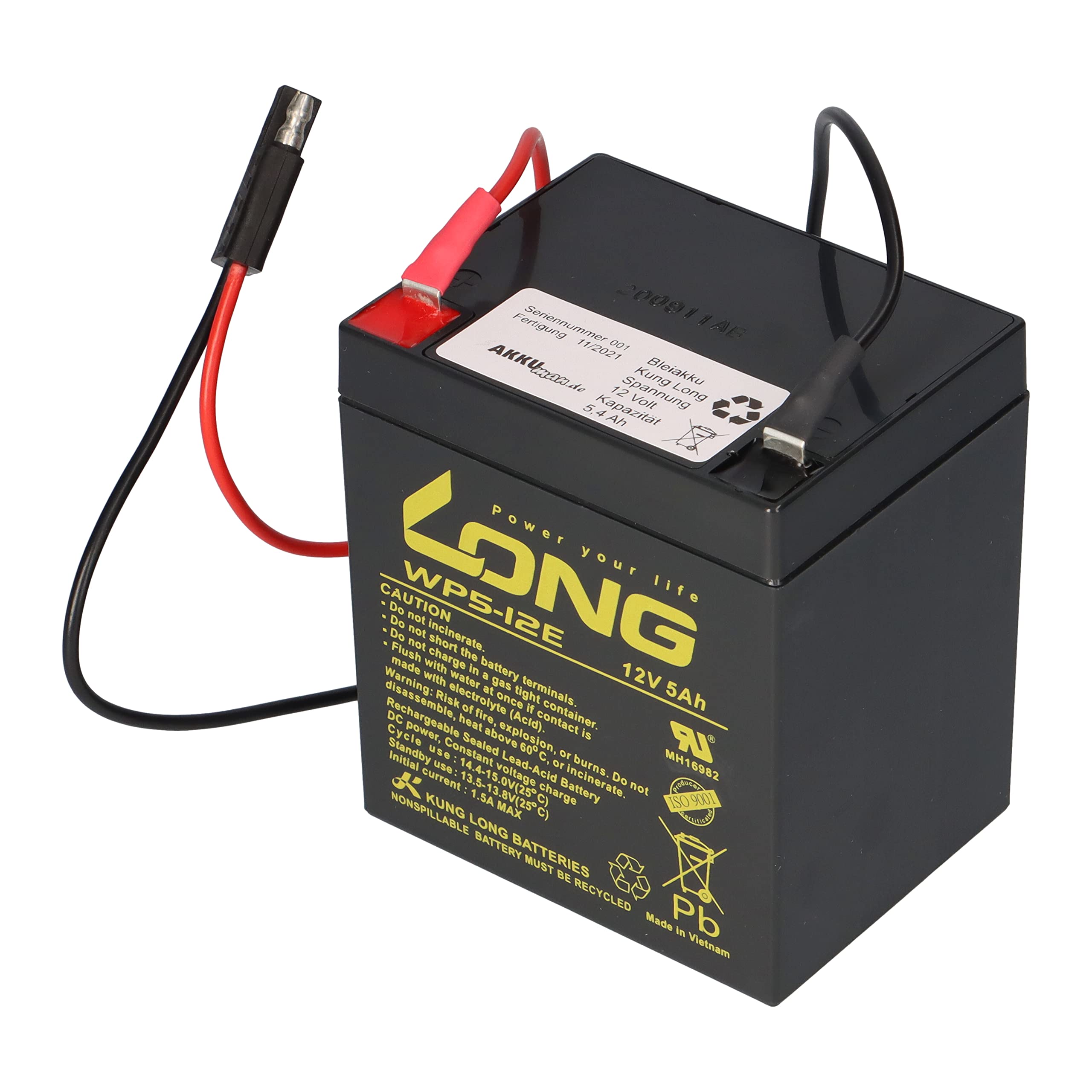 WSB Battery Kung Long Batterie au plomb AGM 12 V 5 Ah résistante aux cycles avec prise pour tondeuse à gazon compatible Sabo 43-Vario E Toro Briggs Stratton 12 V 4,5 Ah 12 V 5,4 Ah