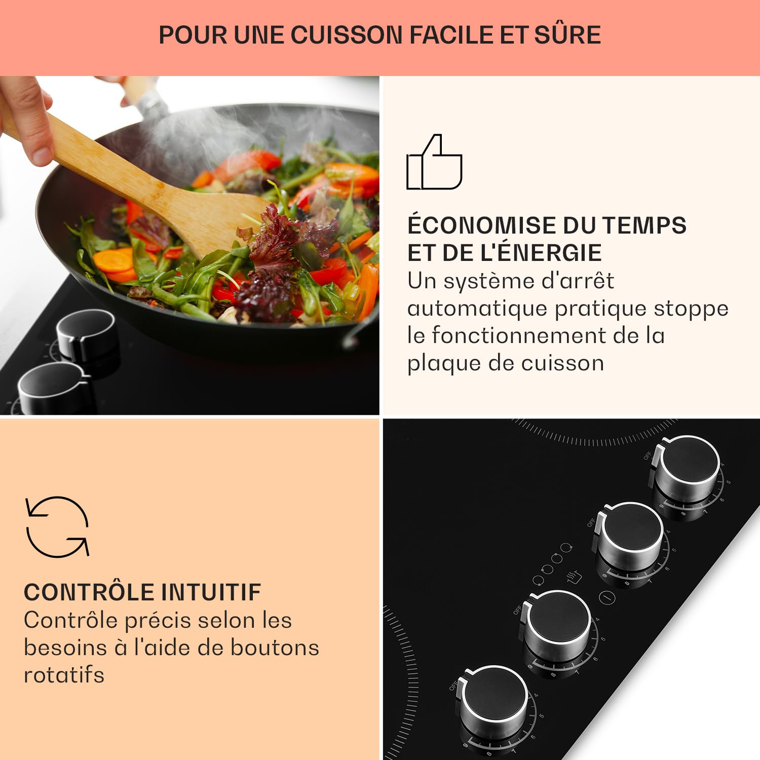 Klarstein Plaque Induction Encastrable de 6000W, Table de Cuisson Induction, Plaque 4 Feux, de Cuisson avec Sécurité, Tables de Electrique 4 Foyers, Plaques
