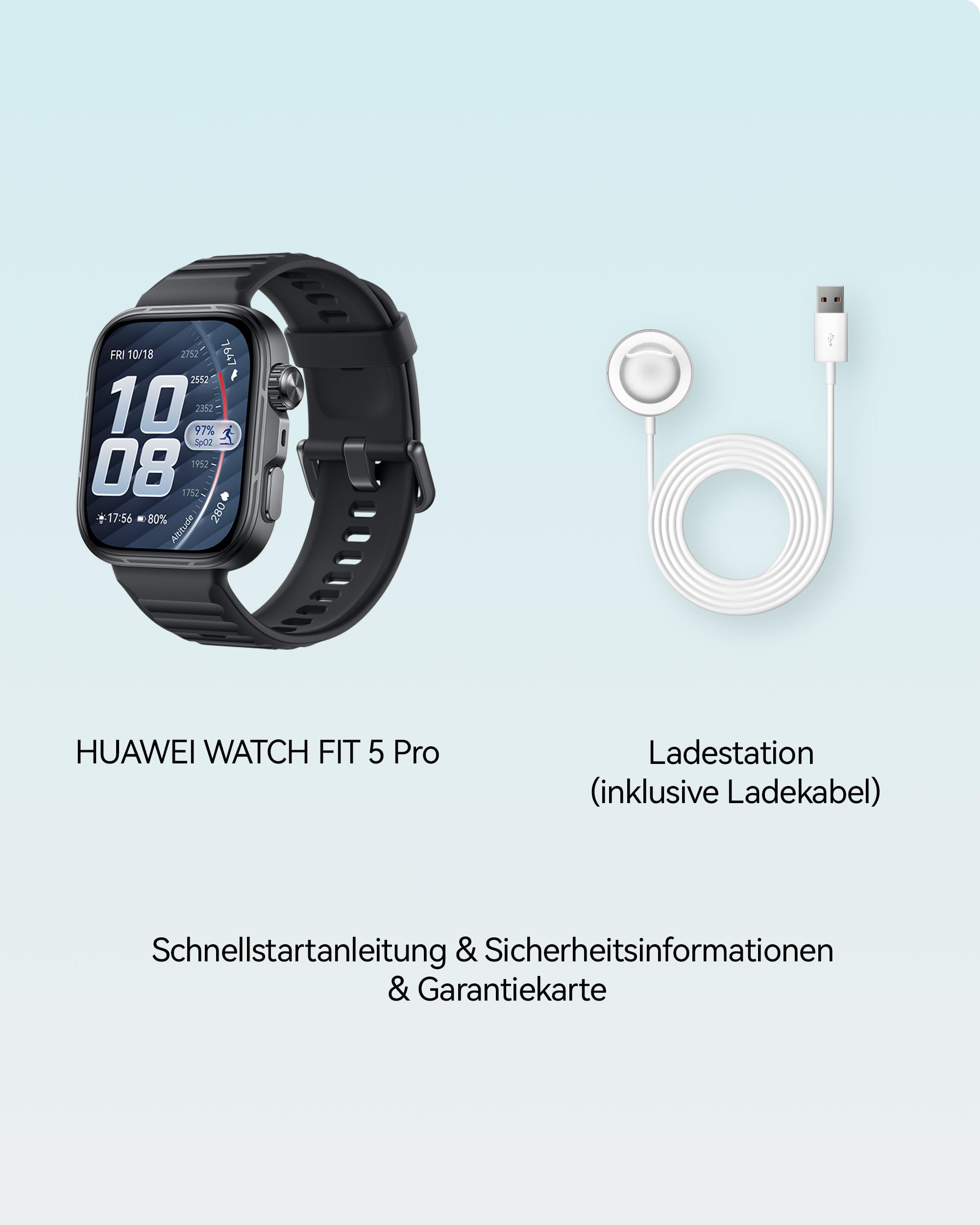 HUAWEI Watch FIT 5 Pro Smartwatch GPS Fitness Tracker EKG Schlaftracker 1,92" Display NFC-Zahlung Sportuhr 5 ATM Schwarz