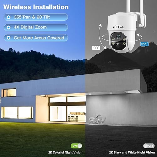 Miniatura 5 de Xega Cámara de seguridad solar inalámbrica al aire libre, PTZ 2.4Ghz WiFi Cámara de seguridad para el hogar con foco, detección de movimiento,