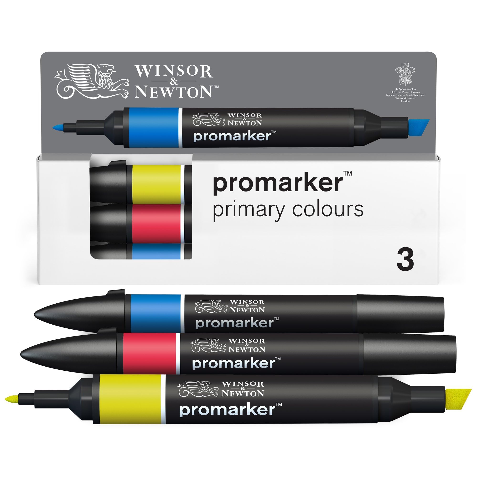 Winsor & Newton 0290190 ProMarker Set -Primary colors, 3 layout markers in a set, with 2 points, fine and wide for drawings, design and layouts