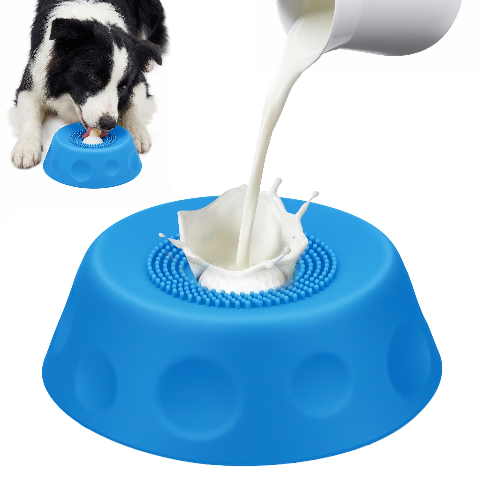 Homgaty Slow Feeder Dog Bowl - Dog Licking Bowl with Ball for Fast Eaters, Licking Toy & Puppy Slow Feeder with Anti-Slip Design to Keep Ears Clean, Dietary Supplement/Post-op Nutrition (Blue)