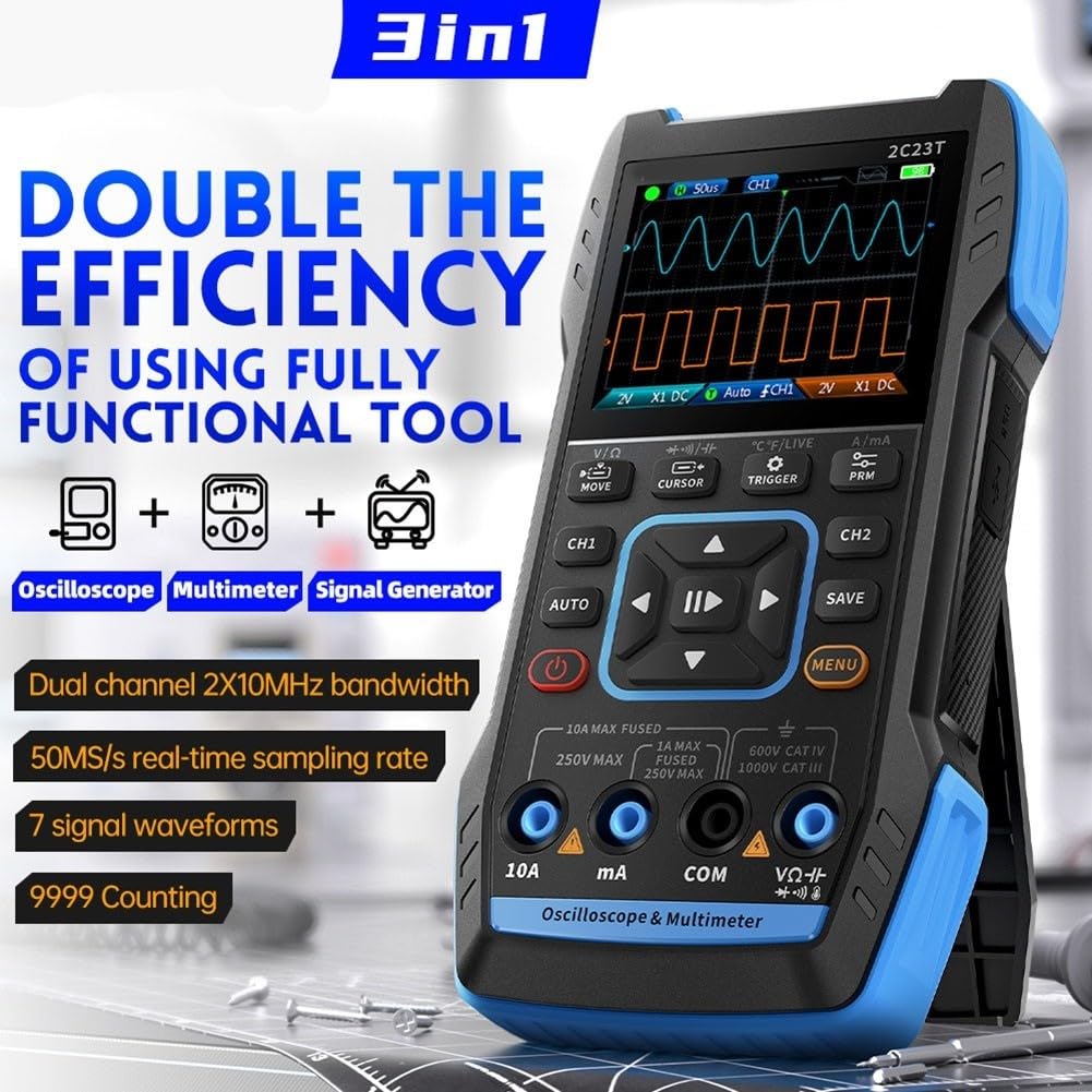 Kit de osciloscopio DIY 2C23T Multímetro de osciloscopio digital de doble canal de mano 2x10 Mhz Generador de señal 3 en 1 (opcional)