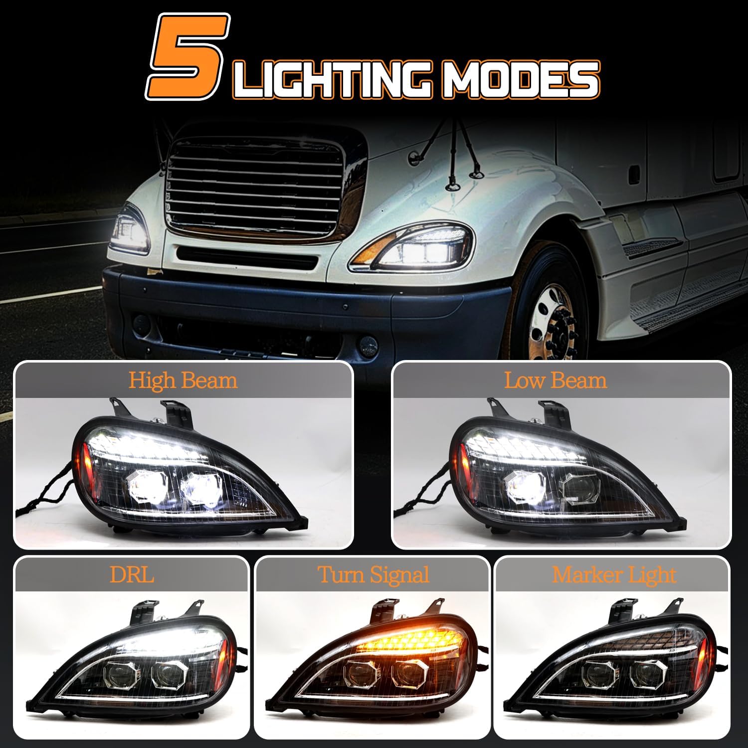 aostirmotor LED Headlights Assembly Fit for 2004-2017 Freightliner Columbia, LED Headlamp pair (Driver and Passenge Side)