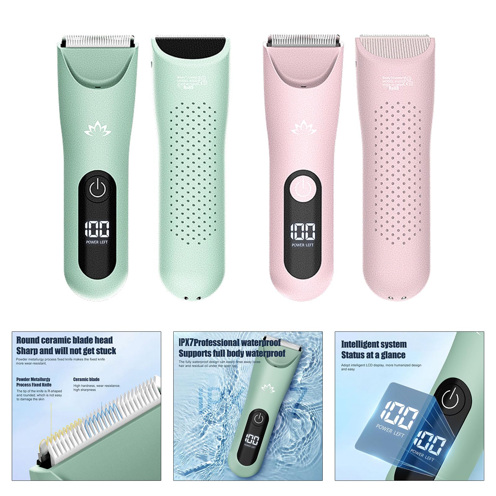 Afeitadora corporal unisex en húmedo y seco con cabezal de cerámica, base recargable por USB, para piel suave, afeitadora húmeda y seca