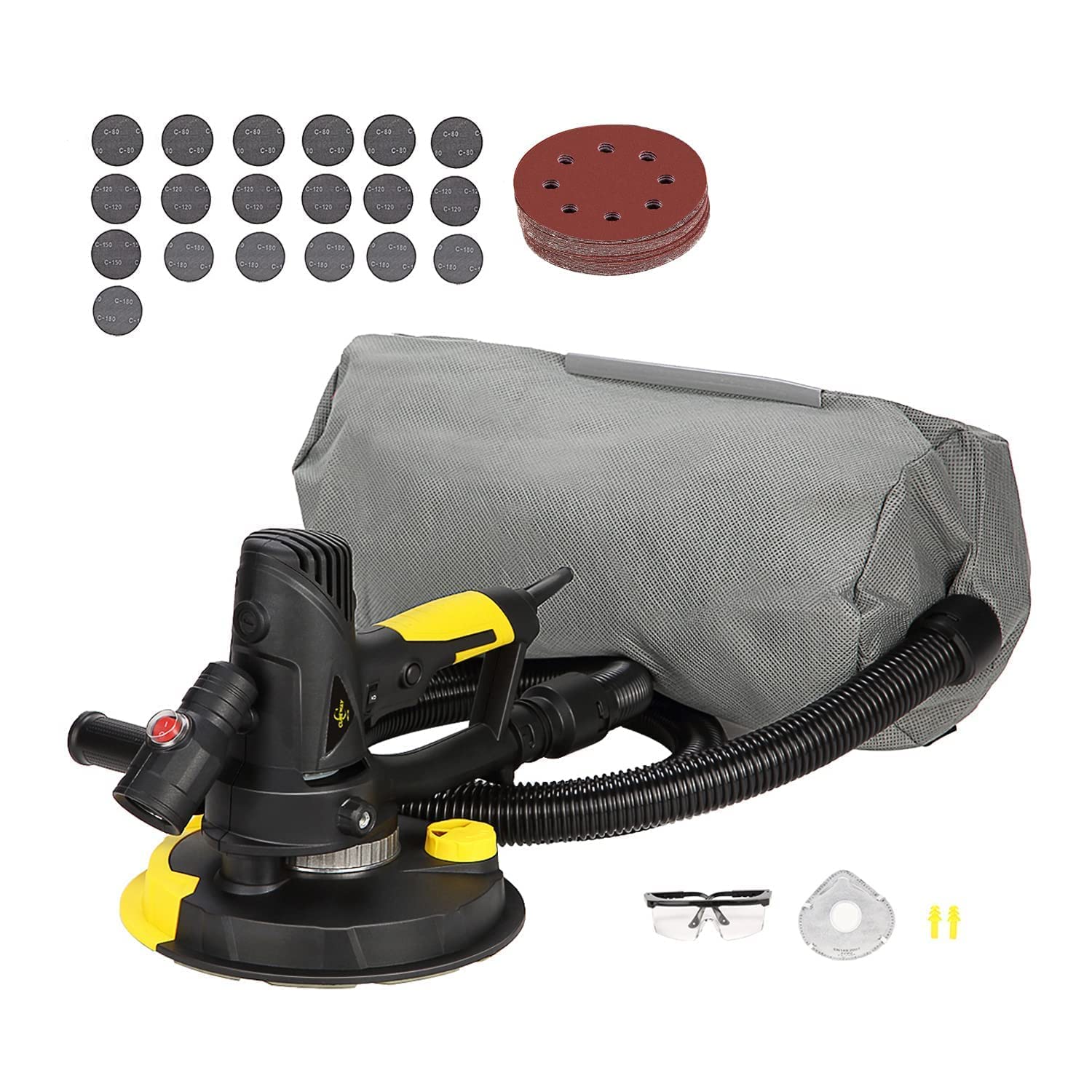 CUBEWAYElectric Drywall Sander with Vacuum, Variable Speed and 26FT Power Cord, Drywall Sanding Machine with Extra Mesh Sanding Discs and Safety Kit, CUBEWAY