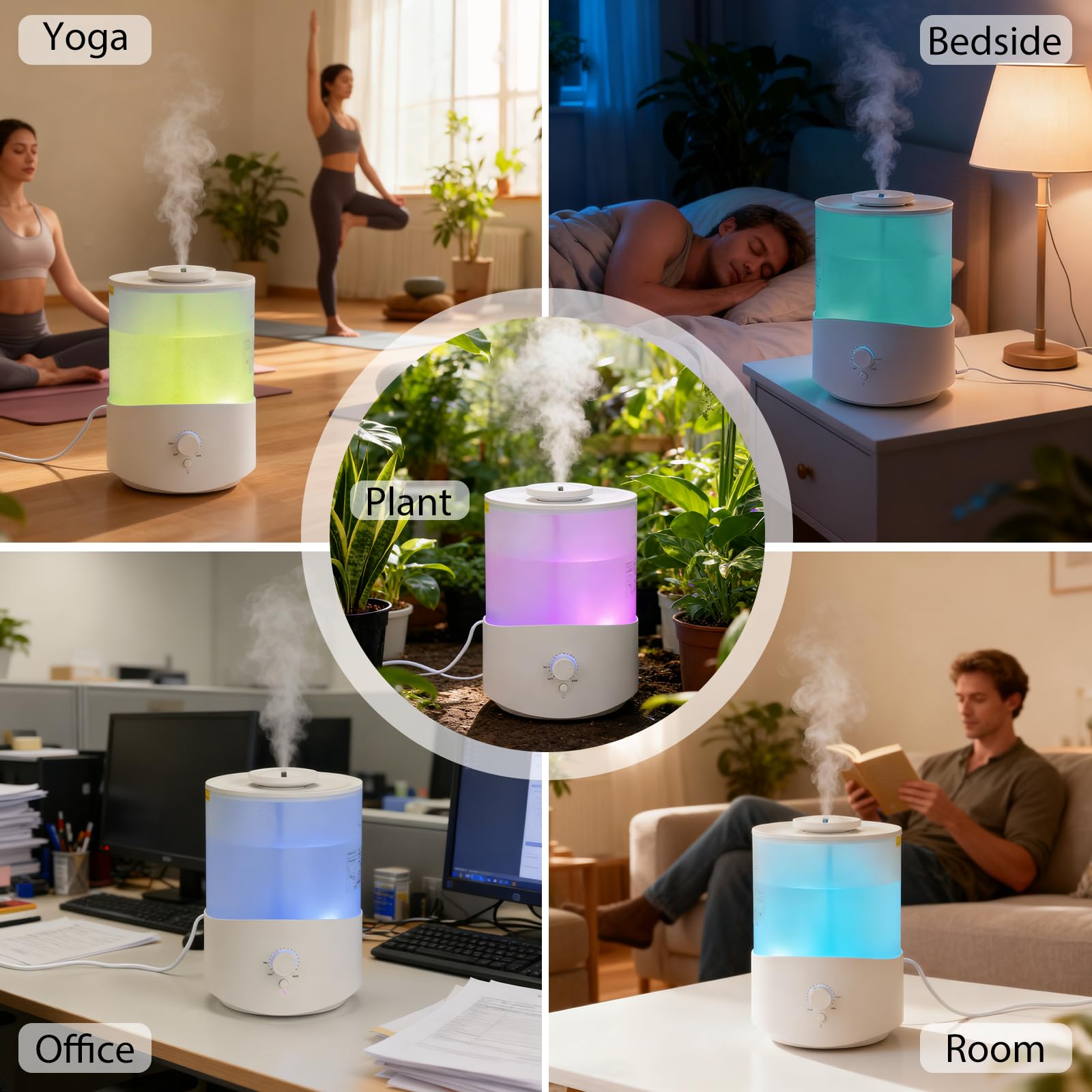Romon Humidificador Aire 2.5L Blanco, Hasta 28H para humificadores silencioso para Dormitorio, Hasta 28H, Nebulización 360° humidifier aceites esenciales para Plantas, Apagado Automático, 7 luces LED