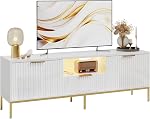 Bestier Fluté TV Stand pour les téléviseurs 55/60 pouces, Modern Entertainment Center avec rangement, Glossy Media Console Table avec motif de vague pour le salon & Chambre à coucher, noir