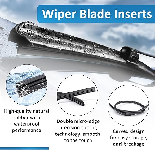 Miniatura 7 de 4 piezas de repuesto de limpiaparabrisas de 28 pulgadas, repuesto universal ajustable para limpiaparabrisas delantero y trasero, tira de goma para