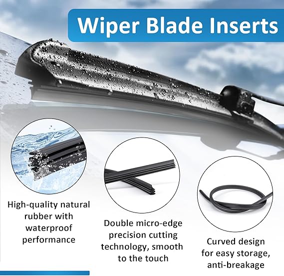 BFXM 4Pcs Wiper Blade Refill, 28 inch DIY Adjustable Universal Replacement Wiper Blade Refill Replacement for Front and Rear Windshield Wiper Baldes Rubber Strip for Car, Truck, SUV