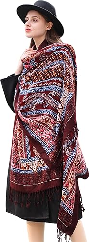 Miniatura 7 de DANA XU Manta de pashmina extragrande 100% de lana merina, bufanda de viaje, bufanda de cachemira para mujer, otoño e invierno, chal de gran