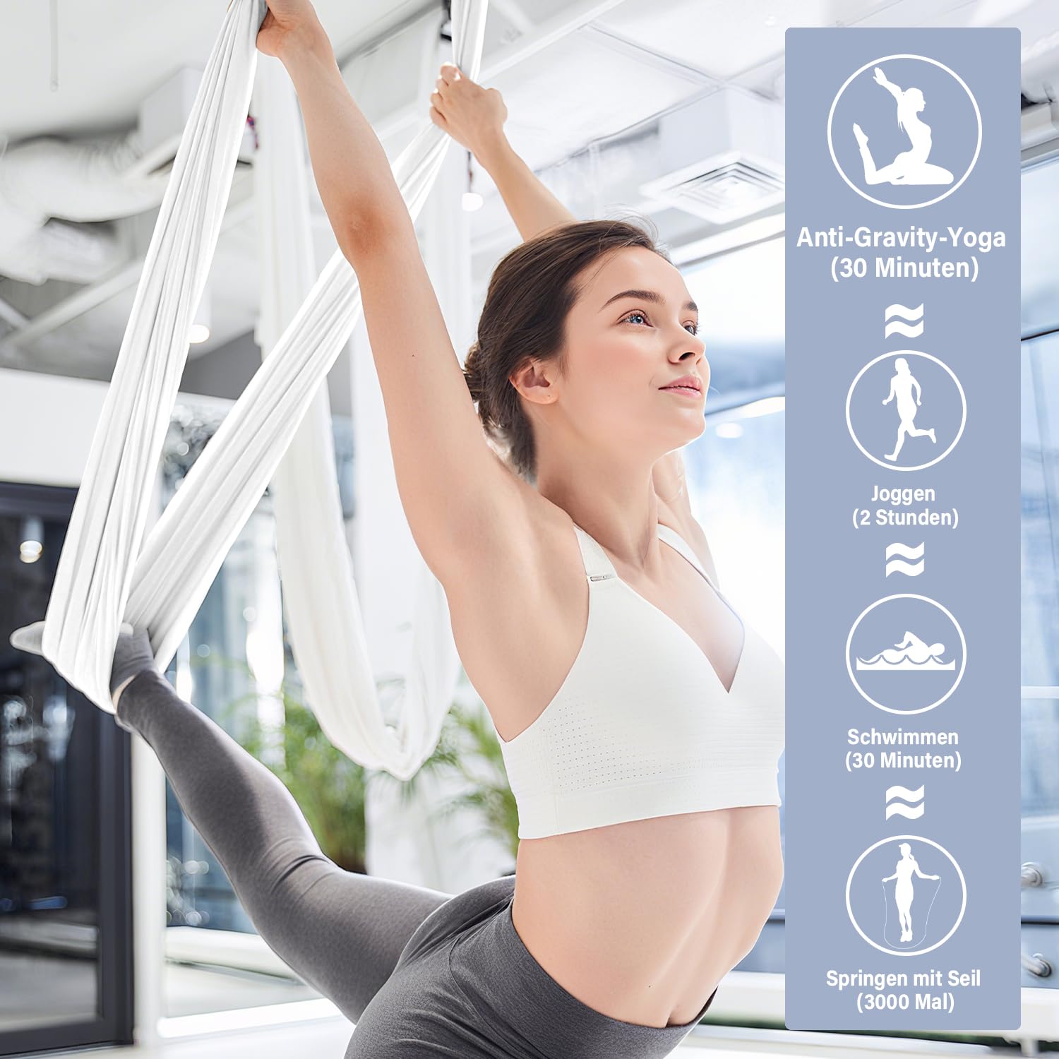 yogatuch Professionell set - 500x200cm Atmungsaktives Tuch für Yoga in der Luft, Yoga Swing, Anti-Rutsch, Hohe Tragfähigkeit (bis 300kg) - Inkl. Karabiner & Aufbewahrungstasche