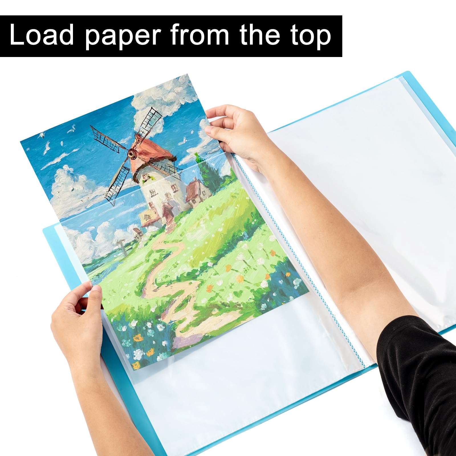 2 Piezas Cuaderno de Exhibición A3 con 20 bolsillos, Portavistas A3 40 vistas, Carpeta de Presentación Transparente Para obras de arte, portafolios,Azul