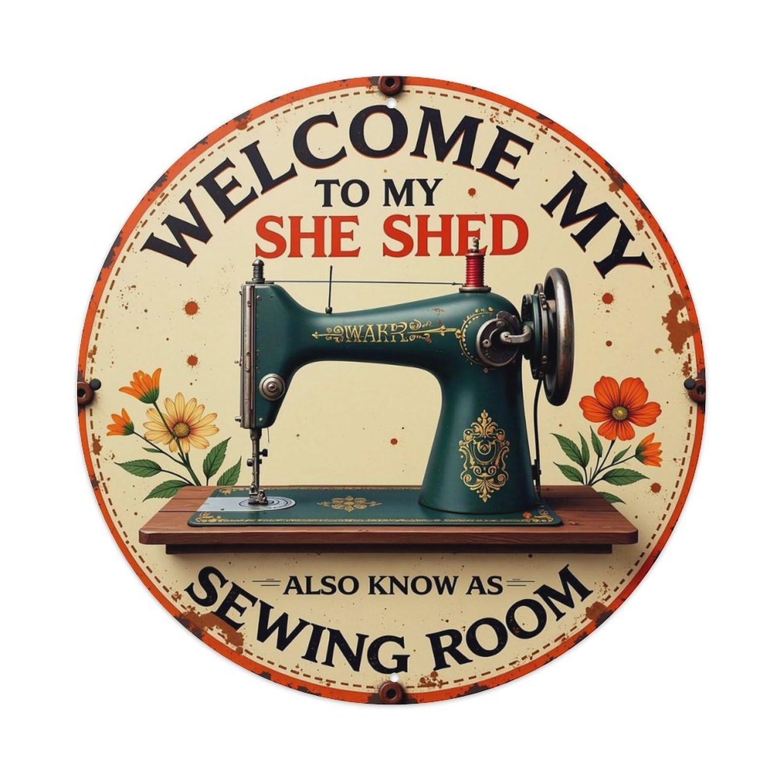 Jdyansheng Vintage Welcome To My She Shed Sewing Room Vinta_ Tin Sign Metal Poster Metal Signs For Home Man Cave Bar Cafe Kitchen Laundry Room Wall Decorations 8X8 Inches