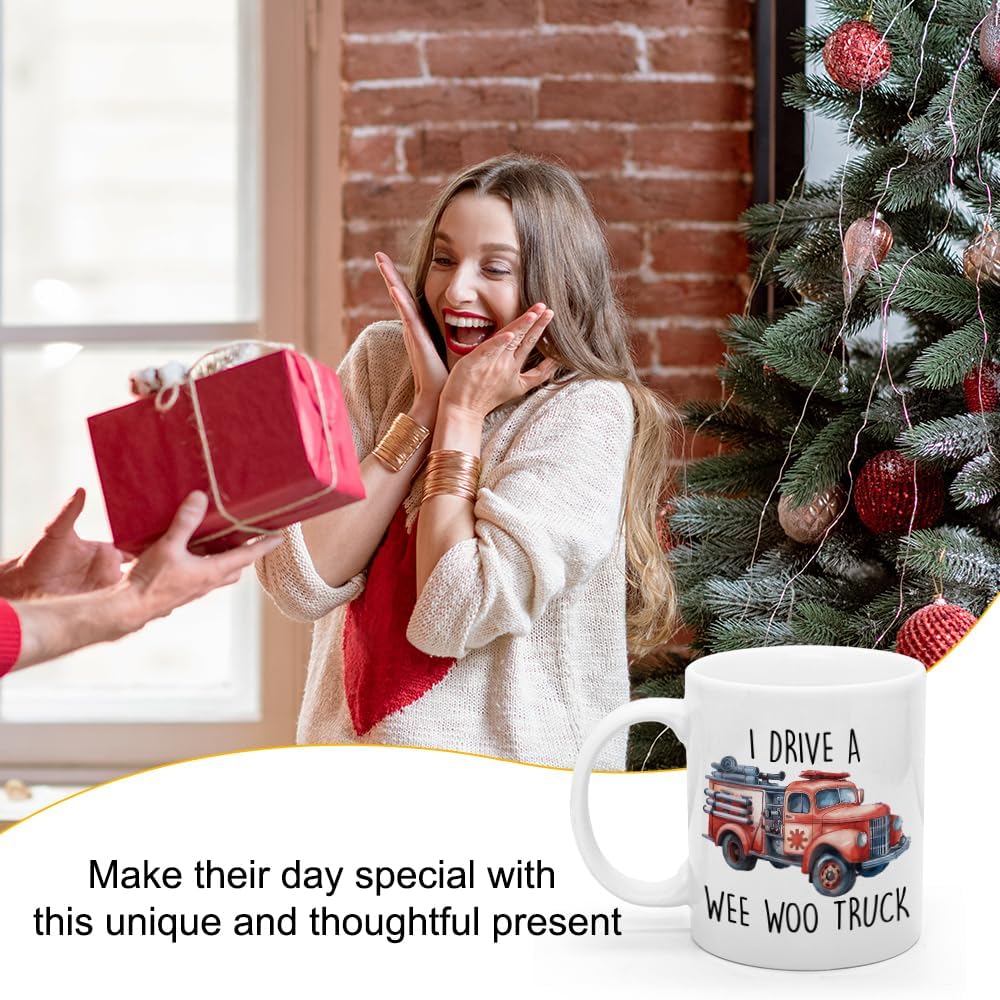 XQLZY I Drive A Wee Woo Truck Funny Coffee Mug, Firetruck Mug, Fireman Coffee Cup, Fireman Birthday Gifts, Firefighter Graduation Gifts, Fire Department Present, Thank You Presents for Firefighters - Image 6