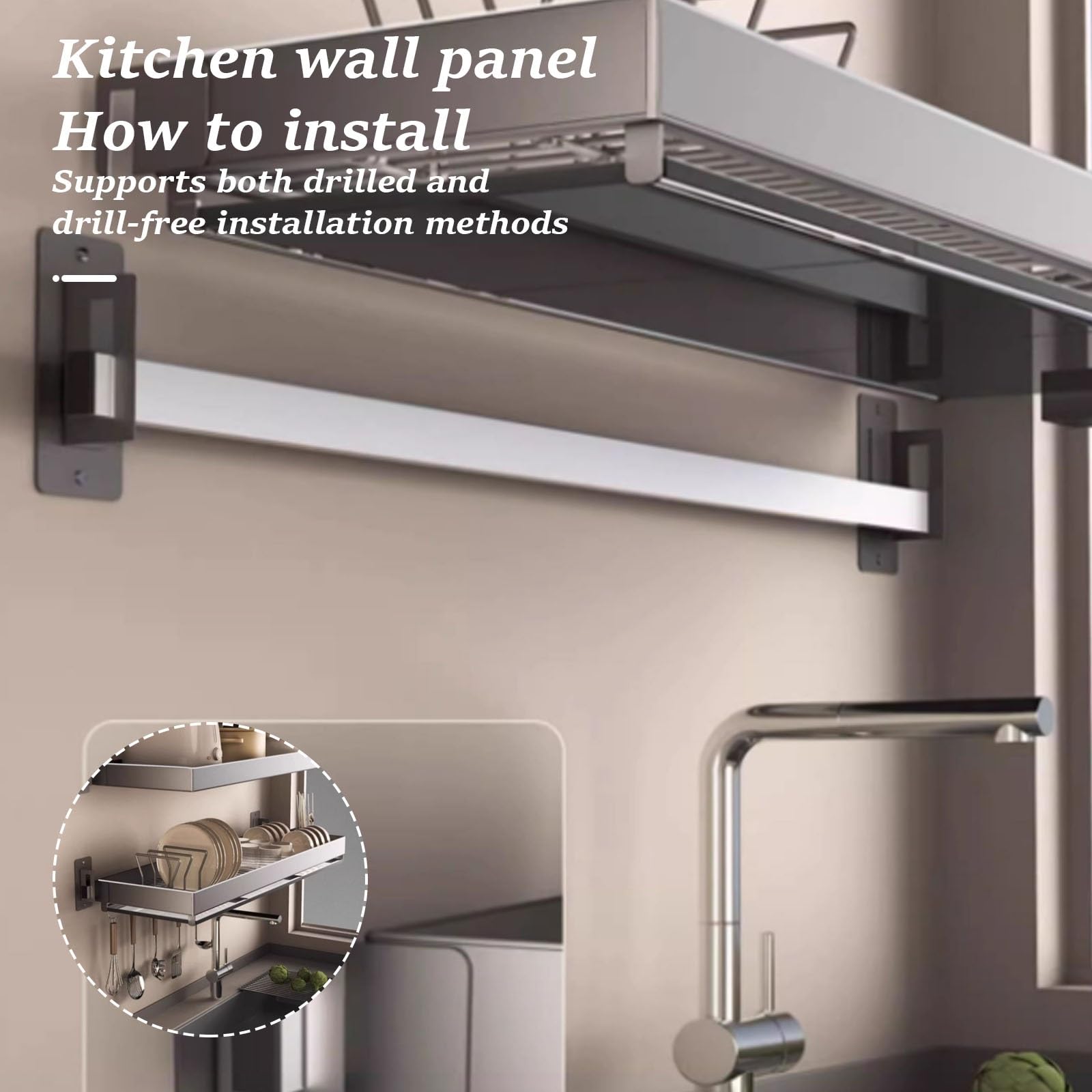 Escurreplatos multifuncional montado en la pared para cocina, estante de cocina, 90 cm, escurridor de platos para fregadero y ventana, ahorro de espacio, diseño resistente