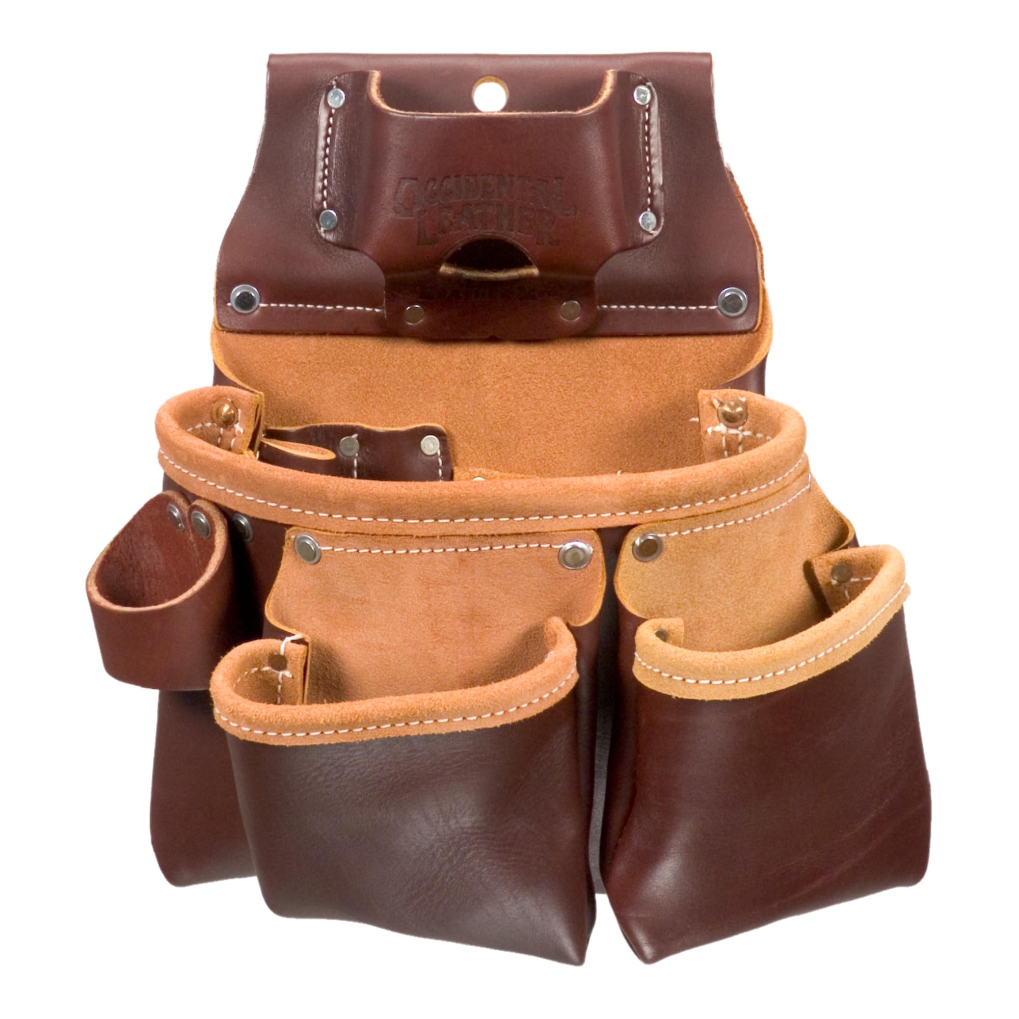 Occidental Leather 3 Pouch Pro Tool Bag with Tape Holder - Left Handed, Cafe - 11 Pockets & Tool Holders - Made in USA