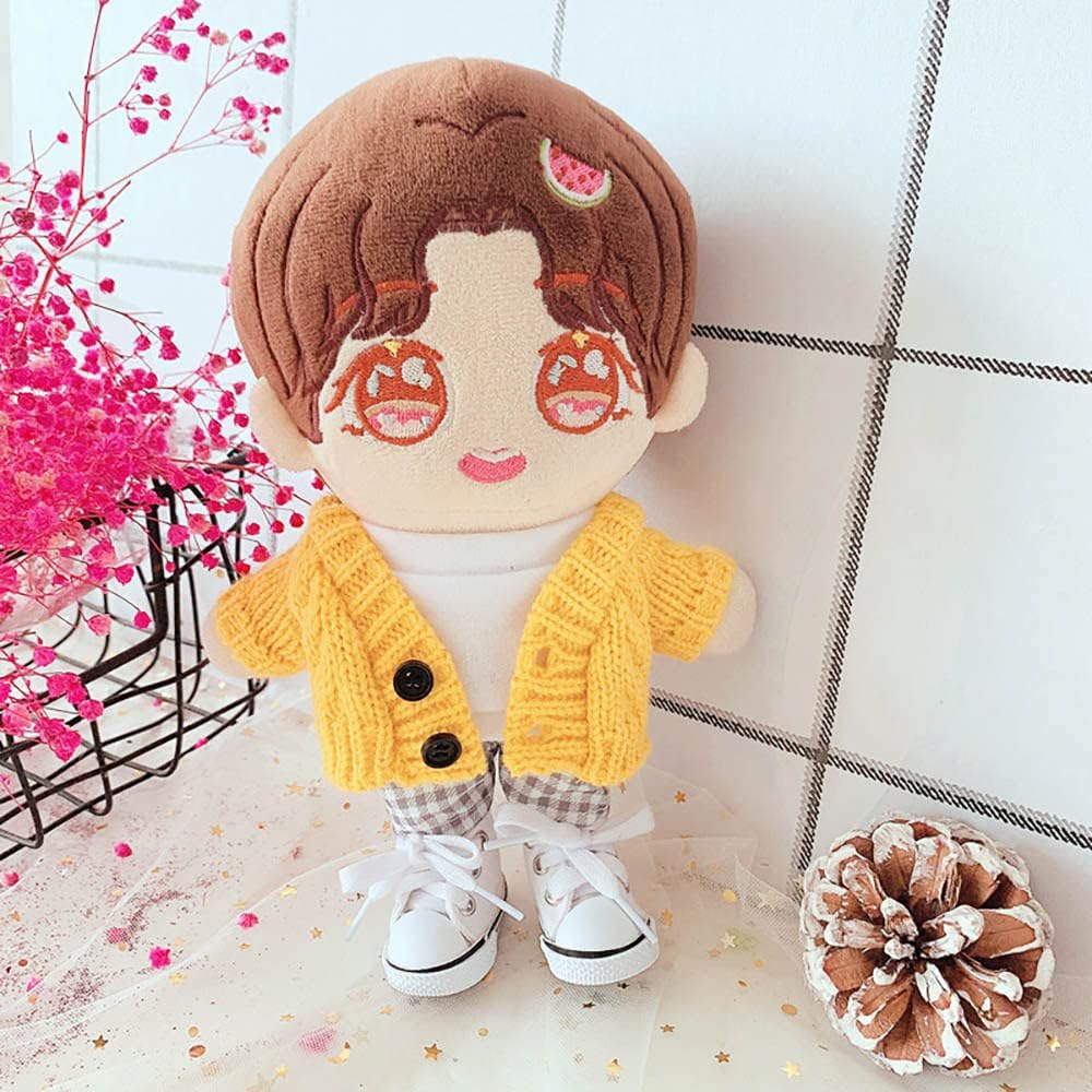 niannyyhouse Hat Yellow Sweater T-Shirt Plaid Pants 4-Piece Set Dress Up 7.8in（20cm） Plush Doll Stuffed Figures Toys Clothes Accessories