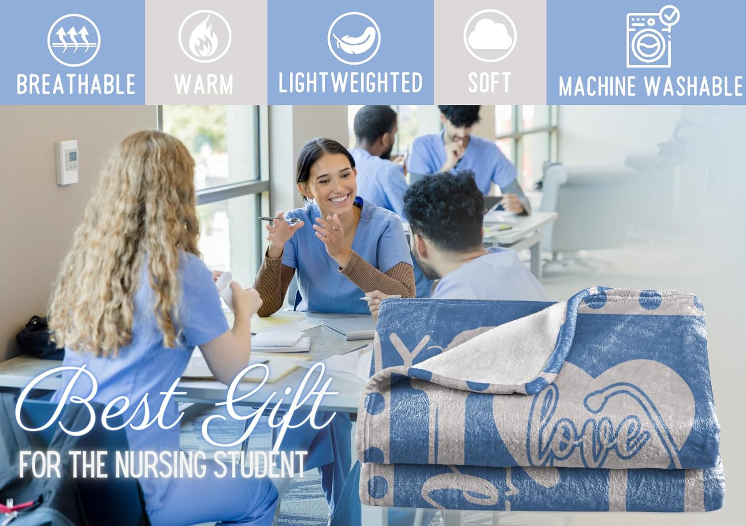 Huglanket Nursing Student Gifts, Flannel Blanket 50" x 65", Personalized Gift for Graduation, Christmas, Birthday