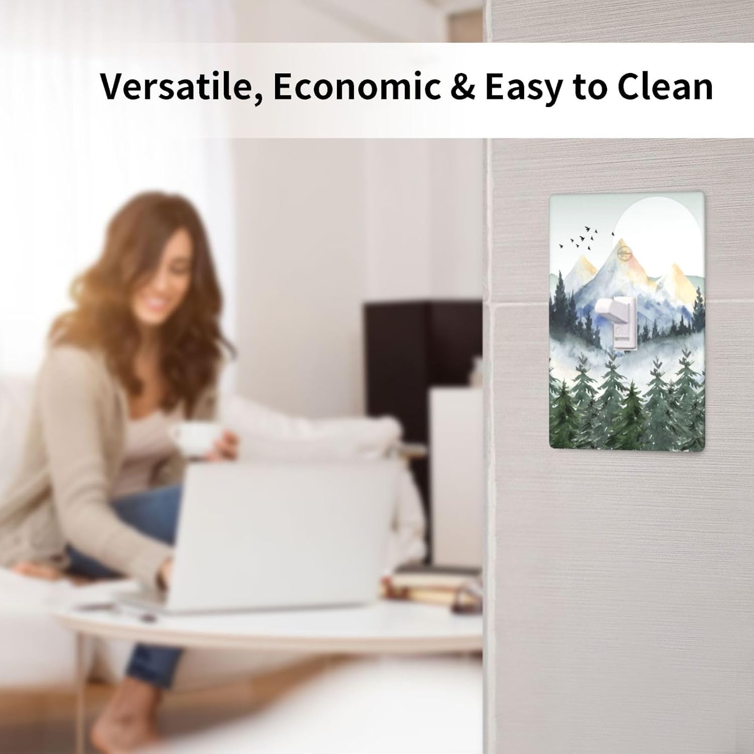 Tree Forest Mountain Single Toggle Light Switch Plate Cover 1 Gang Decorative Outlet Plate Electrical Wall Plate Covers Receptacle Decorate Plug Covers For Kitchen Bedroom Bathroom Decor 4.5" X 2.76"
