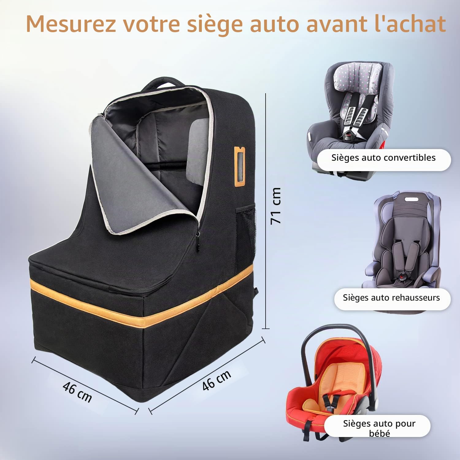 Hap Tim Sac de Voyage rembourré pour siège de Voiture, Housse de siège Auto pour Avion, Porte-siège de Voiture Portable pour Les Essentiels de l'aéroport, Sac à Dos de Voyage pour siège Auto pour