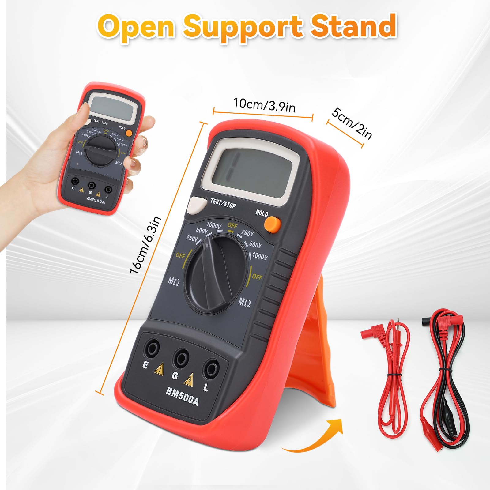 Testeur D'isolation,Mégohmmètre, Mégohmmètre Numérique LCD, Testeur De Résistance Numérique BM500a 1000 V, Compteur De Résistance D'isolation Megohm Mètre Pour la Maintenance Et le Test des équip