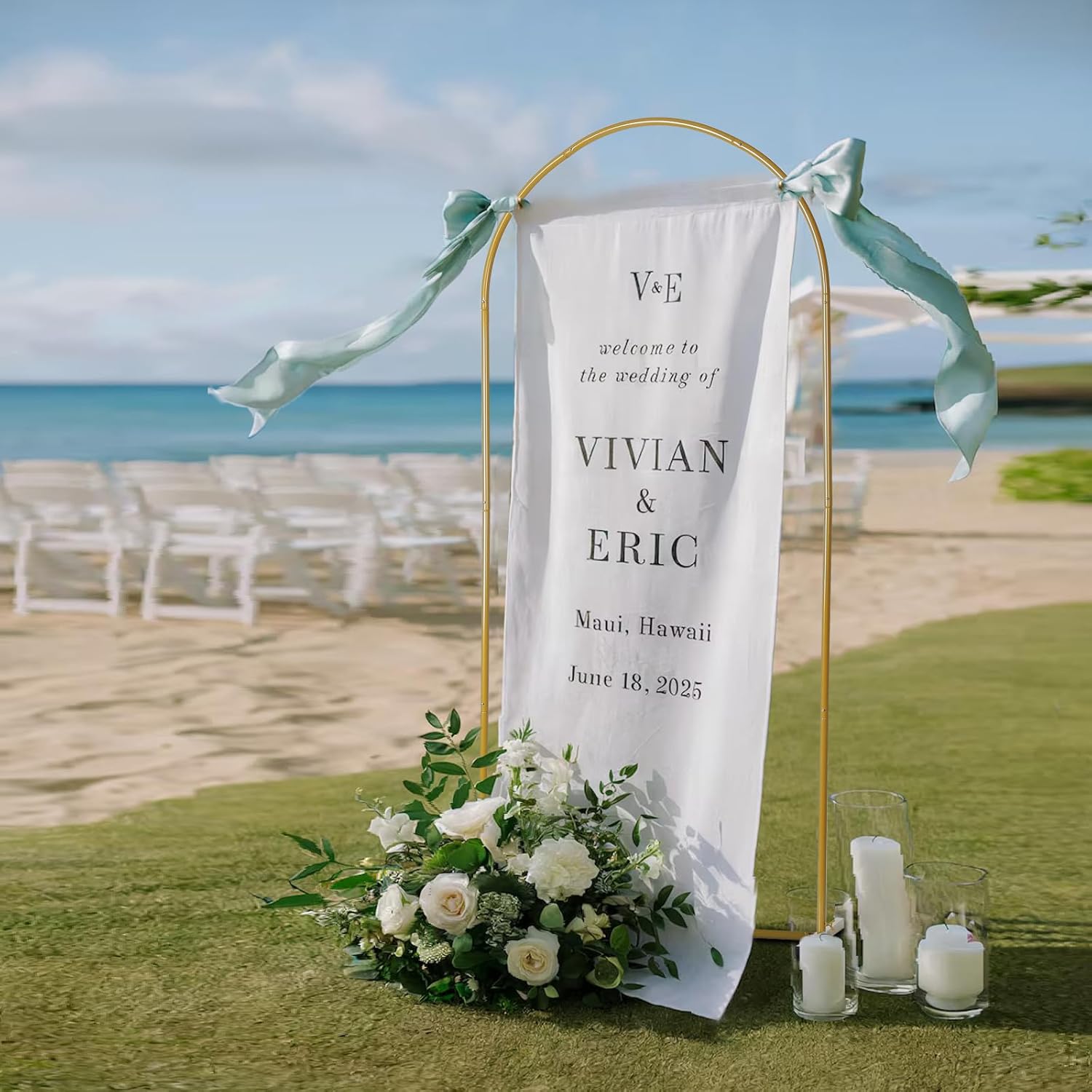 Sign holder, Adjustable Wedding Sign Holder, Welcome Sign Stand With Leather Sign Hanging Straps, 68”x31”x 20” Heavy Duty Ease Sign Stand for Wedding, Bridal Shower, Birthday Party, Baby Shower or Any Event (Gold, Arched-M)