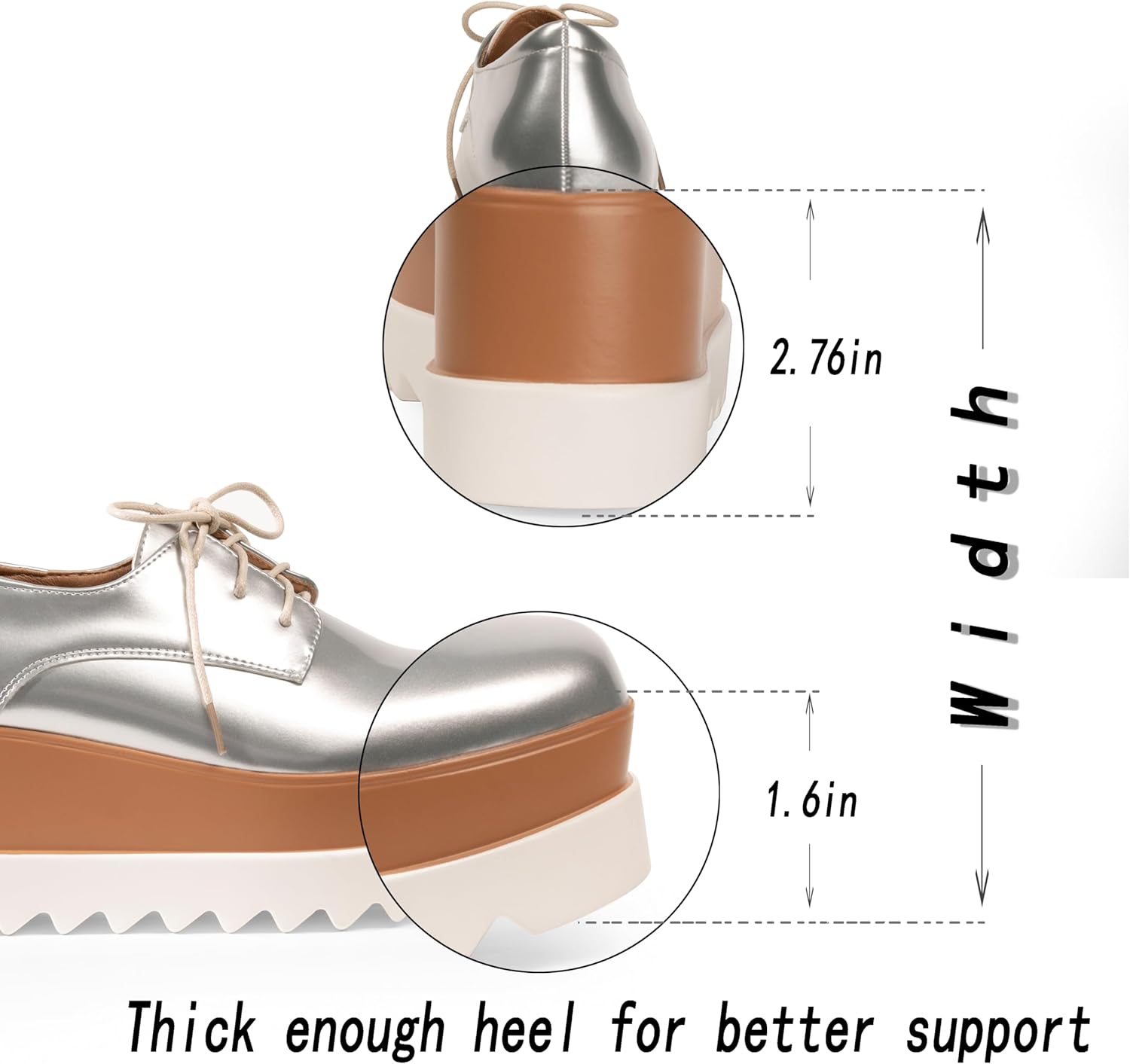 Women's Platform Oxford Shoes Classic Chunky Patent Leather PU Square Toe Wedges Casual Lace Up Sneakers - Image 5