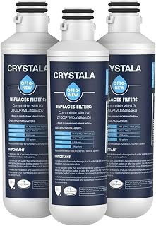 Crystala Filters Water Filter LT1000PC Replacement for LG Refrigerator, Compatible with LG LT1000P/PC/PCS, LT1000PC, LT-1000PC, MDJ64844601, ADQ747935 ADQ74793504 Water Filter (3 Pack)