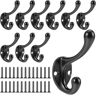 Black Coat Hooks for Wooden, 10 Pack Small Double Metal Hooks With Screws
