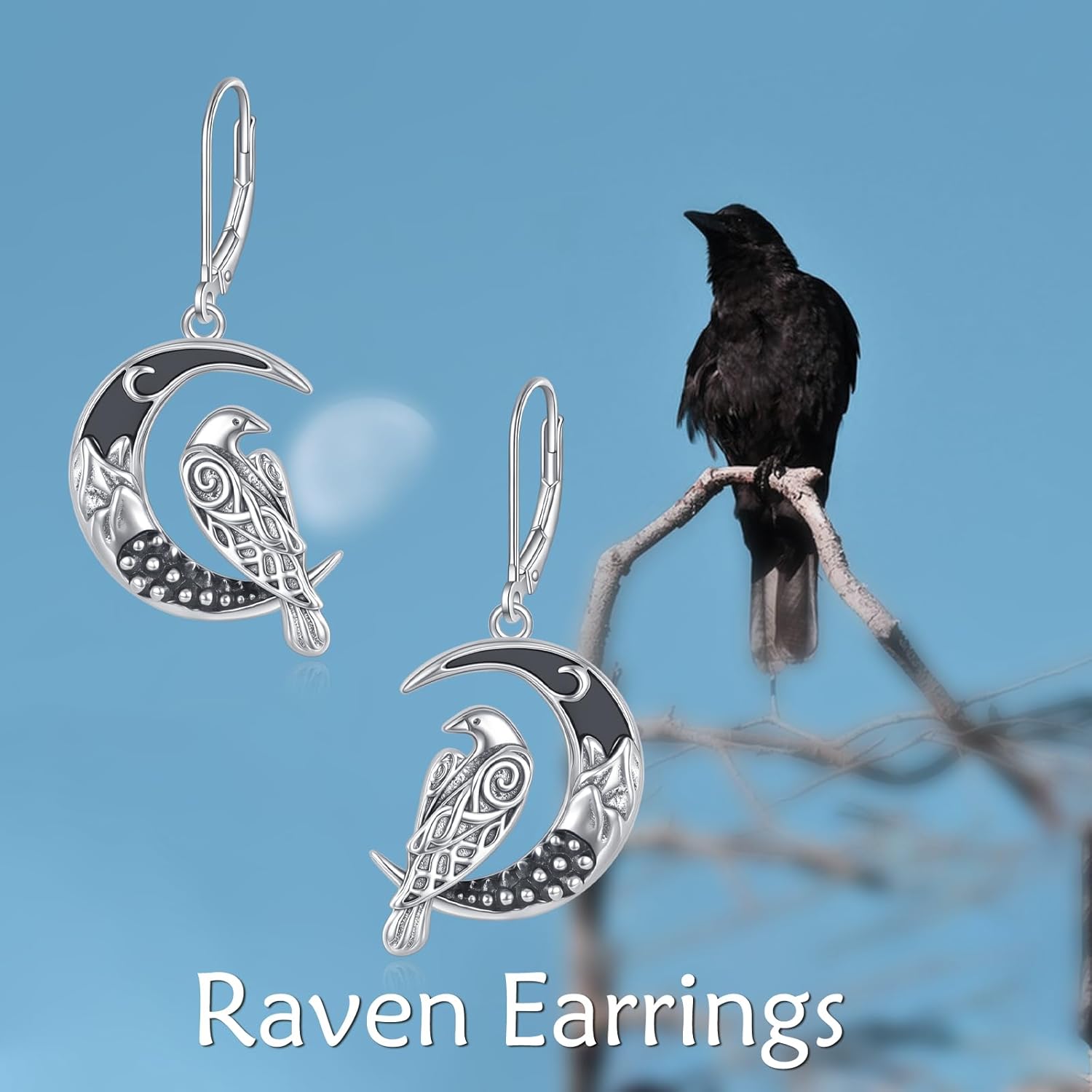 Raven Earrings 925 Sterling Silver Dragonfly/Crow/Cat/Turquoise/Elephant Obsidian Leverback Dangle Earrings Moon Gothic Jewelry Gifts for Women - Image 4