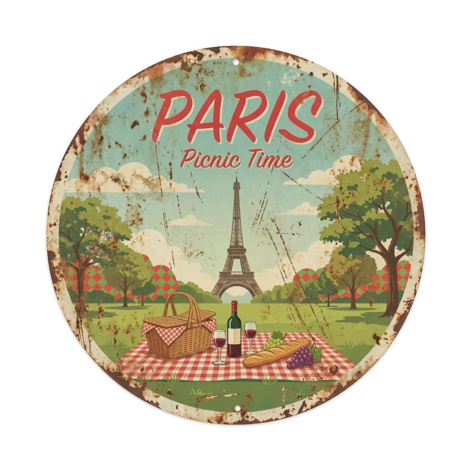 Vintage Travel Parisian Picnic Leisure Metal Tin Sign Plaque
