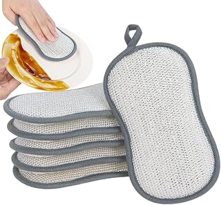Dish Sponges Kitchen Reusable Washable Double-Sided Scrubber Cleaning Pads | 6 Pieces Double-Sided Household Cleaning Sponges for Home Kitchen Sink Pot Pan Washing