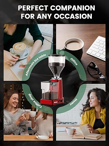 Miniatura 8 de Huanyu Molinillo de café de rebabas planas con 19 ajustes de molienda a granel, molinillo de granos de café eléctrico ajustable de gran capacidad,