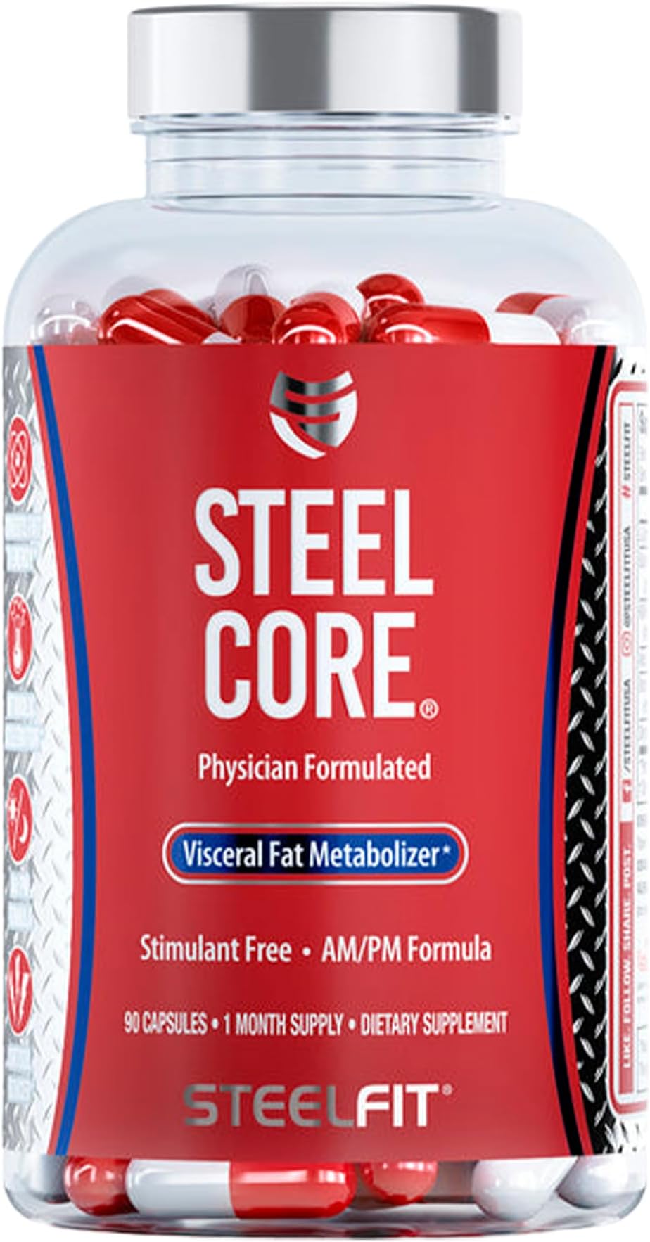 SteelFitSteel Core | Stimulant-Free Fat Burner & Weight Loss Supplement | Targets Belly Fat, Boosts Metabolism | 90 Count (1-Month Supply)