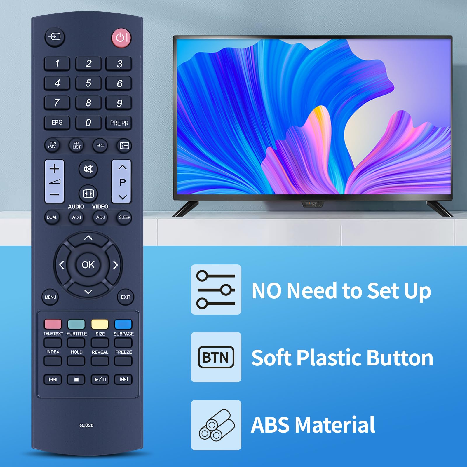 TCNOUMT GJ220 Remote Control Suitible for Sharp TV Remote Control Replaced LC-19LE320E LC-32LD170E LC-32LD171E LC-32LE430E LC-32LE653U LC-40LE653 LC-32D59 LC-42D69U LC-50LD264E LC-50LD265E - Image 3