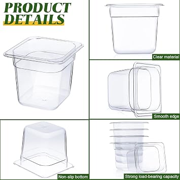 Yinder 6 Pcs 1/6 Size Clear Plastic Food Pans Stackable,4'' Deep