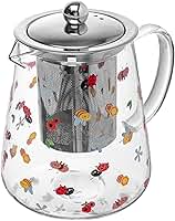 LYOR - Chaleira com Filtro de Aço Inox Garden Party 750ml Vidro Borossilicato Resistente ao Calor e Fogo -