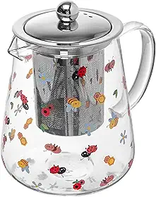 LYOR - Chaleira com Filtro de Aço Inox Garden Party 750ml Vidro Borossilicato Resistente ao Calor e Fogo -