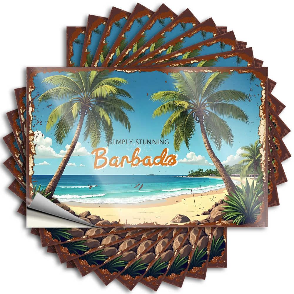 Decal Fall Door Decorations Vinyl Sticker | Simply Stunning Barbados: A Tropical Paradise Beach Scene Mini for Billiards Use(6X9CM)