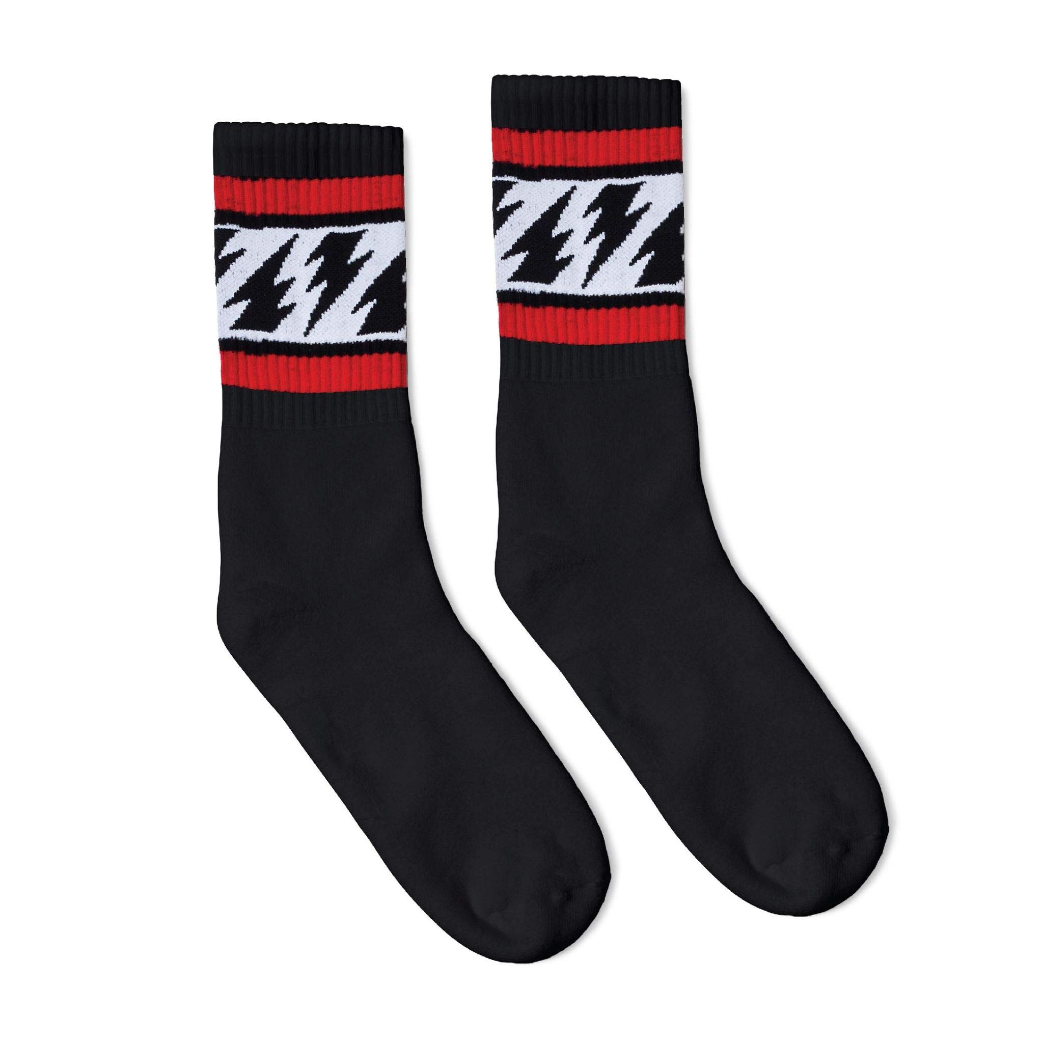 SOCCOx Mike Vallely | Black Crew | Small Lightning Bolts w/Red Stripes (Men's Sizing | S/M: 6-8 | L/XL: 9-12) (1 Pair)