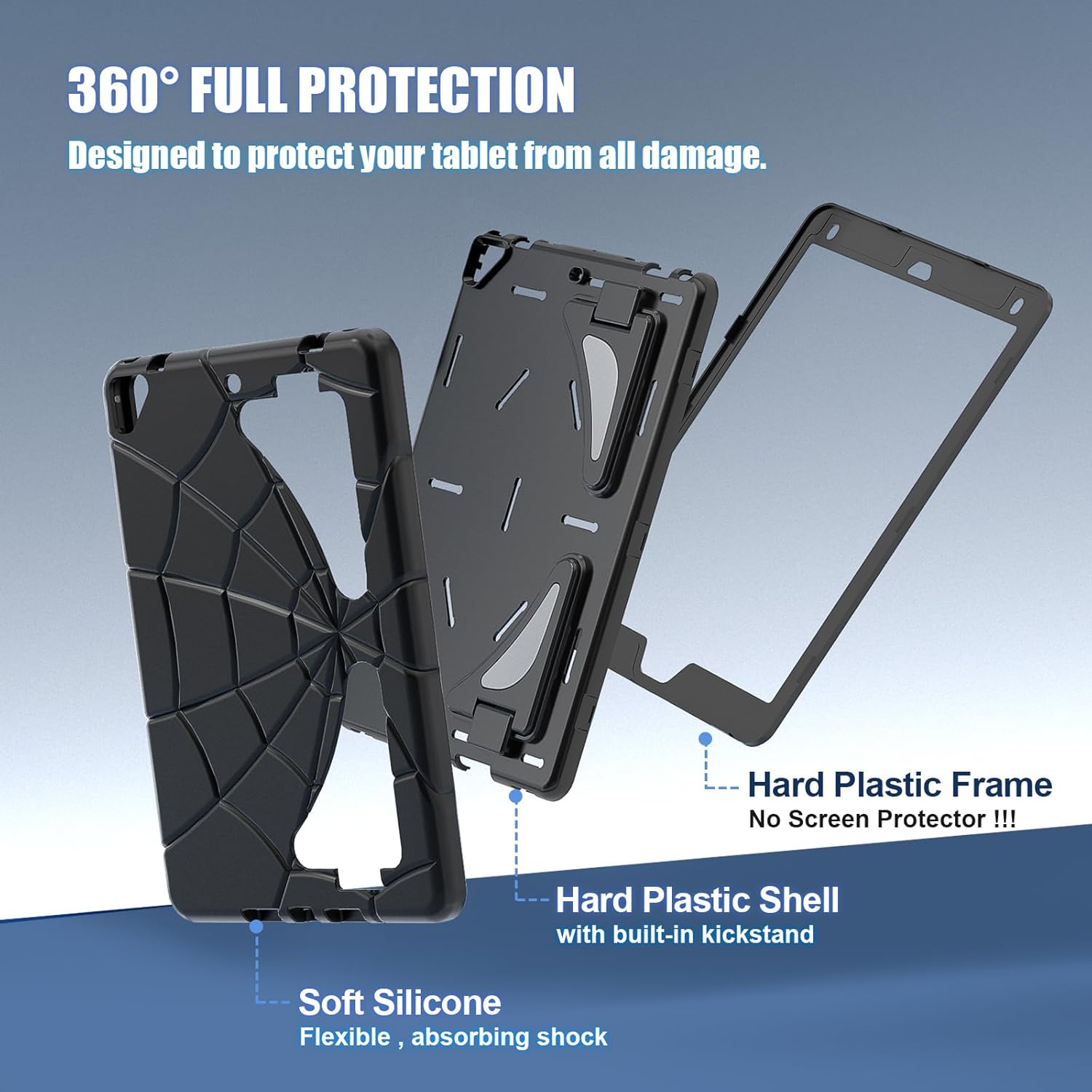for iPad 6th Generation Cases iPad 5th Generation Case iPad Pro 9.7 Case, Hybrid Shockproof Rugged Case Cover with Kickstand for iPad Air 2 Case. (Black+Black)