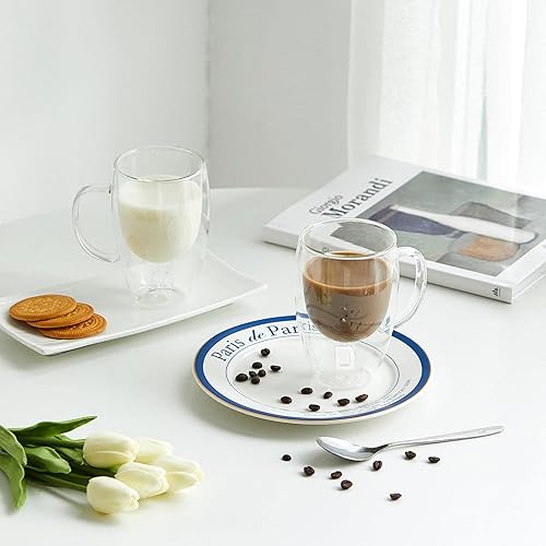 Miniatura 5 de P&Y Tazas de café de vidrio de doble pared, taza de café transparente con inicial de letra D con asa, tazas de espresso de 12 onzas líquidas para