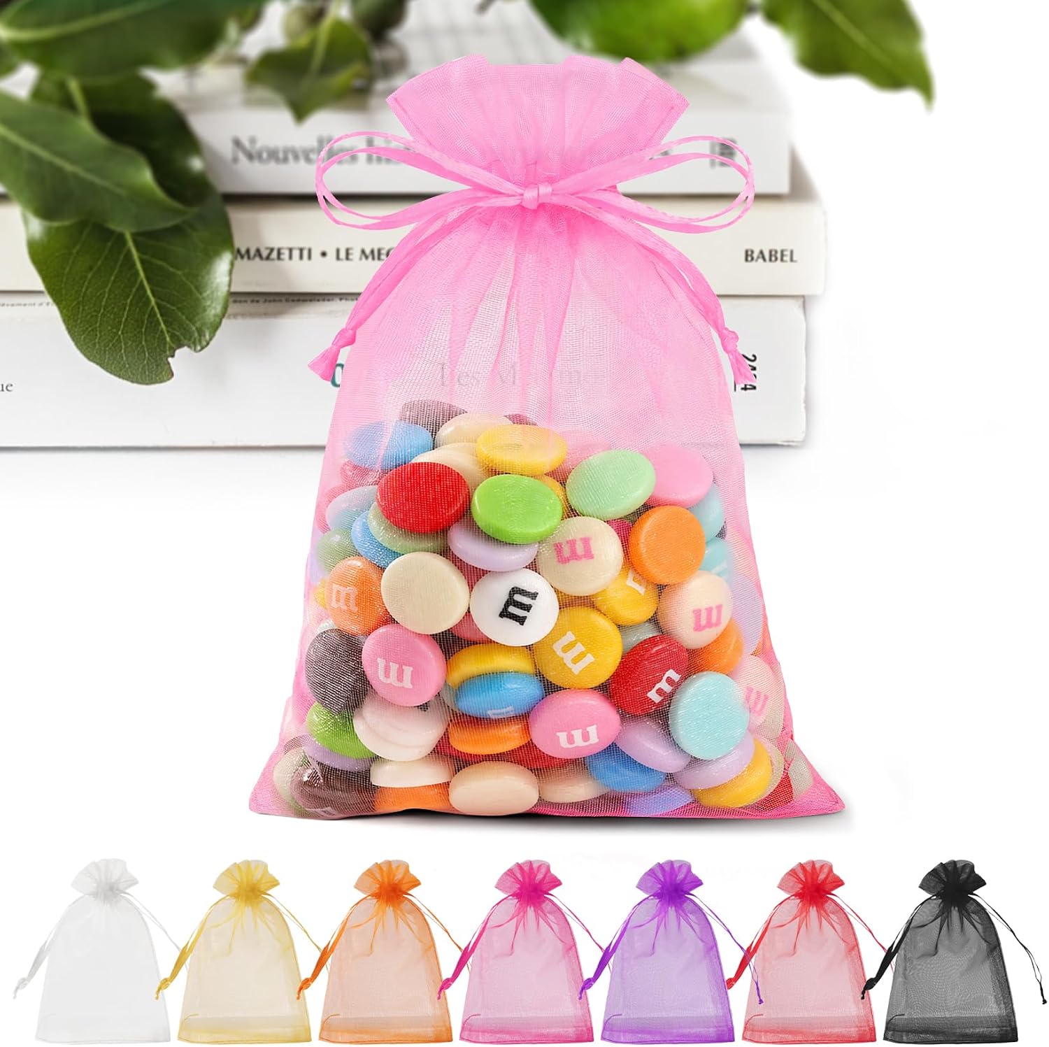 ANZNKU Pink Organza Bags 4 x 6 in 50PCS, Small Gift Bags for Goodie Candy Jewelry Soap Packaging, Cute Little Mesh Bag Drawstring Bulk for Wedding Halloween Party Favor Bridal Baby Shower & Graduation
