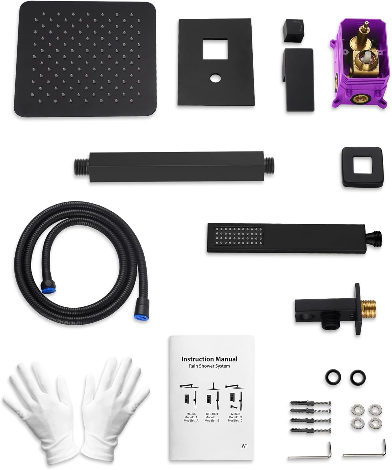 Shower System with 10" Ceiling Rain Head, Handheld Sprayer, Pressure Balance Valve, 2 Spray Modes Matte Black