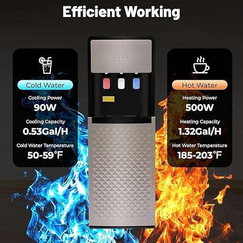 Miniatura 6 de Dispensador de enfriador de agua, dispensador de agua de carga inferior de 5 galones con frío caliente y temperatura ambiente, calentamiento rápido