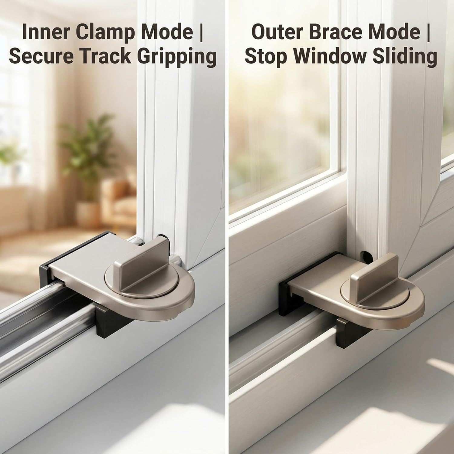 Sliding Door Lock, 2 Pack Light Brown Aluminum Alloy Window Locks Double Slot Child Safety Guards, Heavy Duty Security Stopper for Sliding Glass Frames and Window Tracks Fit 2.5-4CM Width