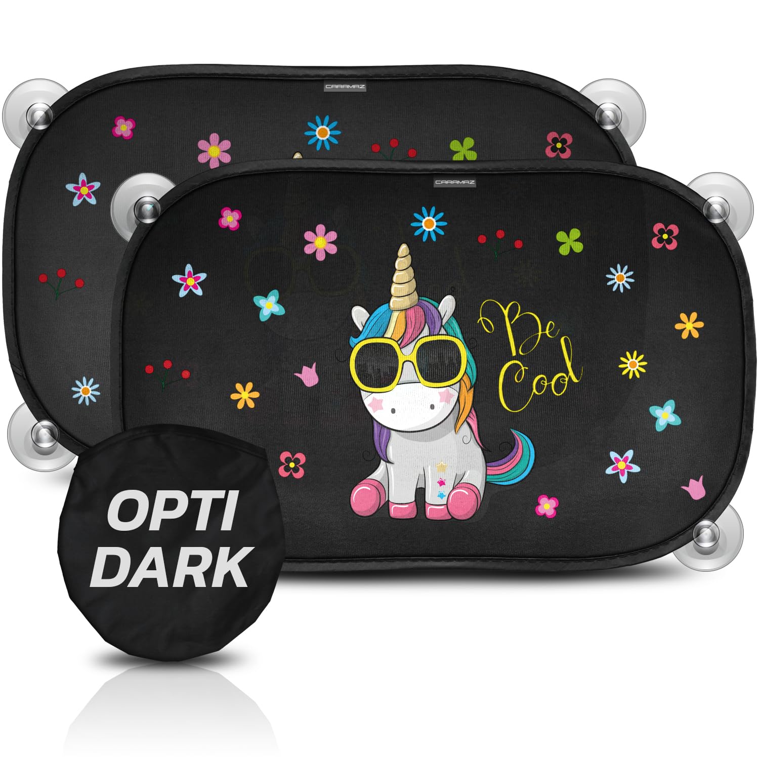 Parasol Coche con protección optidark - con Ventosa, para Proteger del Sol a bebés, 2 parasoles para bebé de 51x31 cm, Diseño de Unicornio