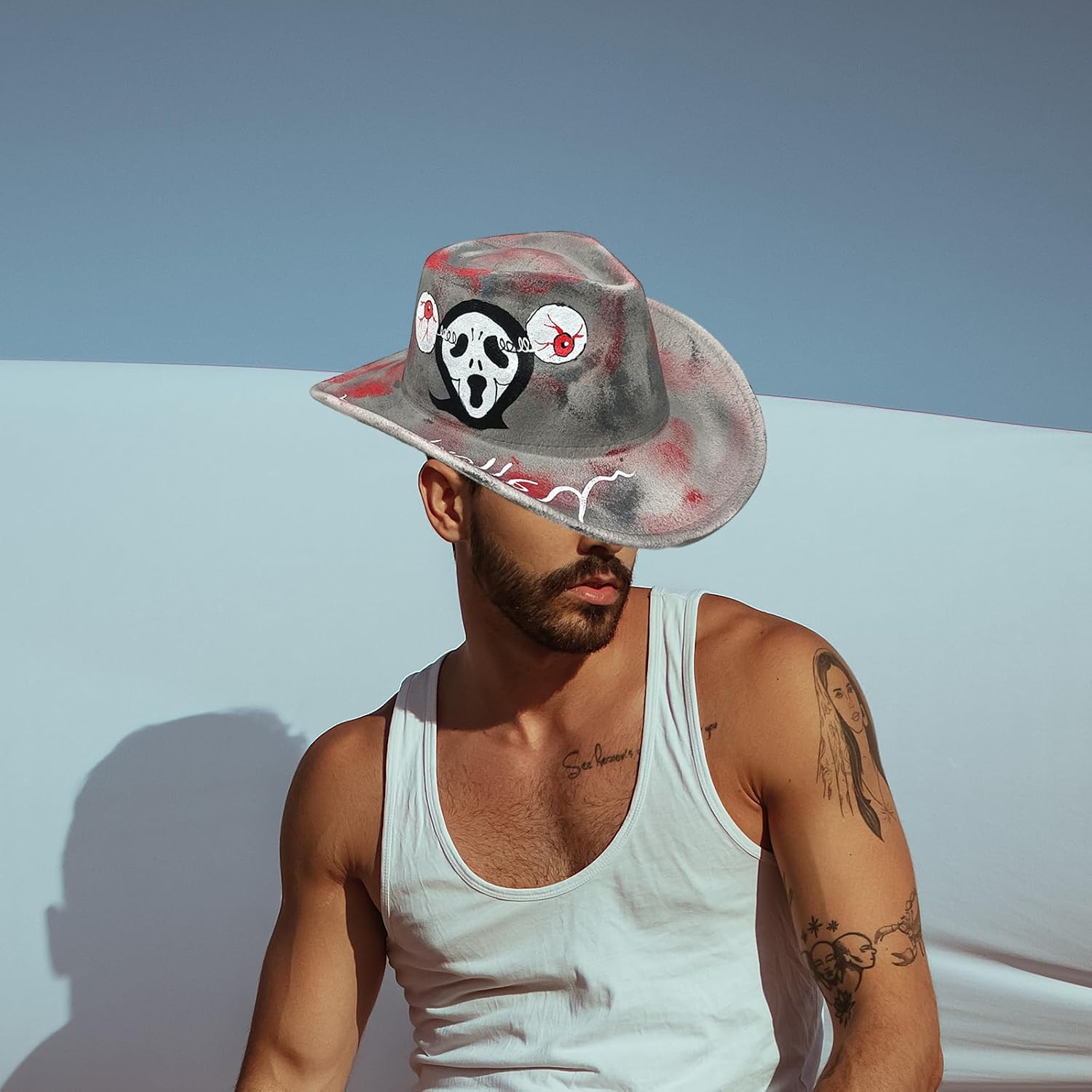 Cowboy hat,Halloween Skull Hat and Stylish Headwear for Masquerade Fashionable and Eye-catching Accessory