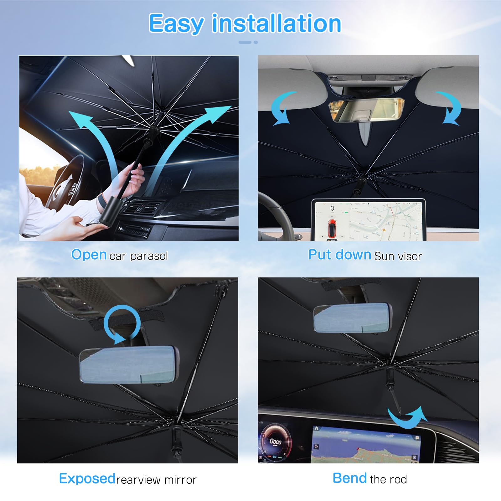 Pare Soleil Voiture, Parapluie Pare-Soleil Voiture pour Protection UV, Parasol Voiture Pare Brise Avant Convient à la Plupart des Camionnettes SUV MPV Camions-M (138 * 80cm)